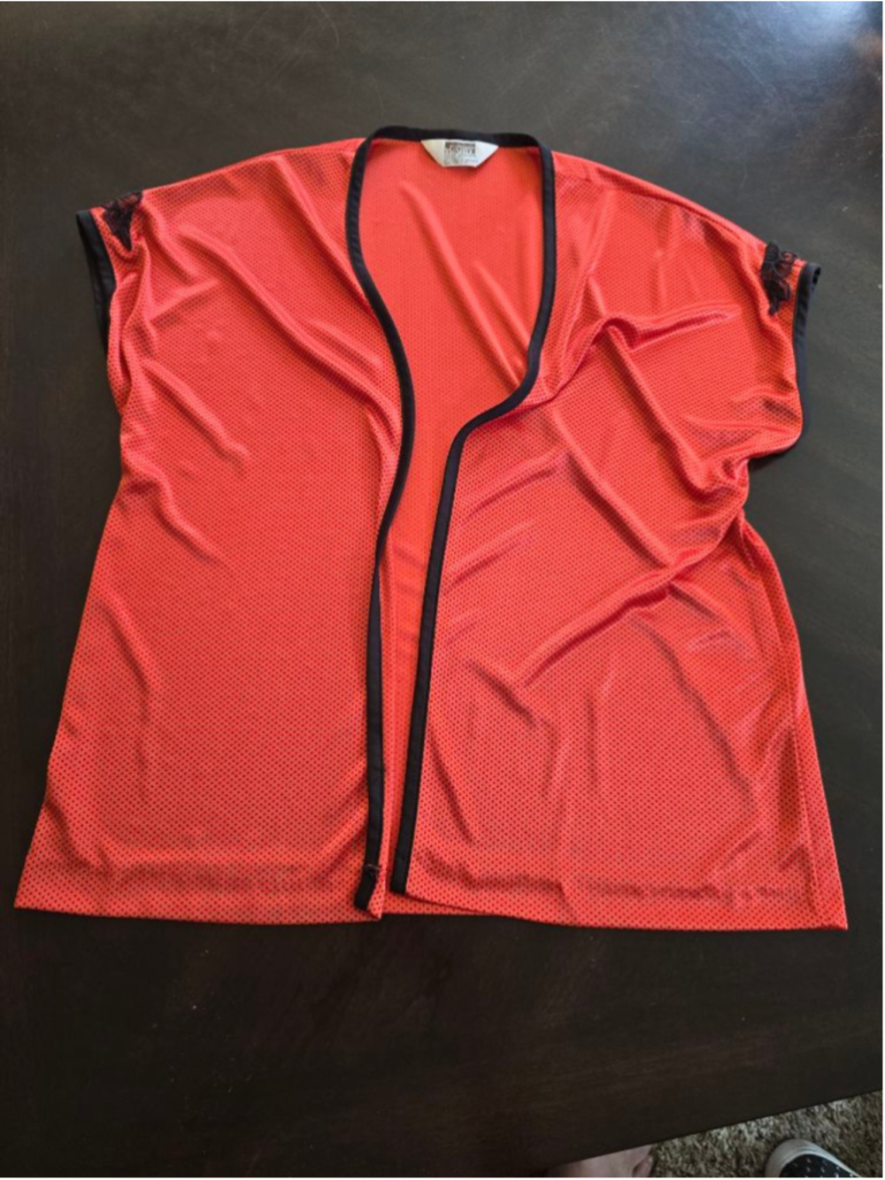 Vintage Retro Montgomery Ward Red Black Satin Top Large Embroidered Polka Dots